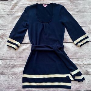 Lilly Pulitzer Navy Ivory Merino Wool Sweater Dress Ladies size XS S